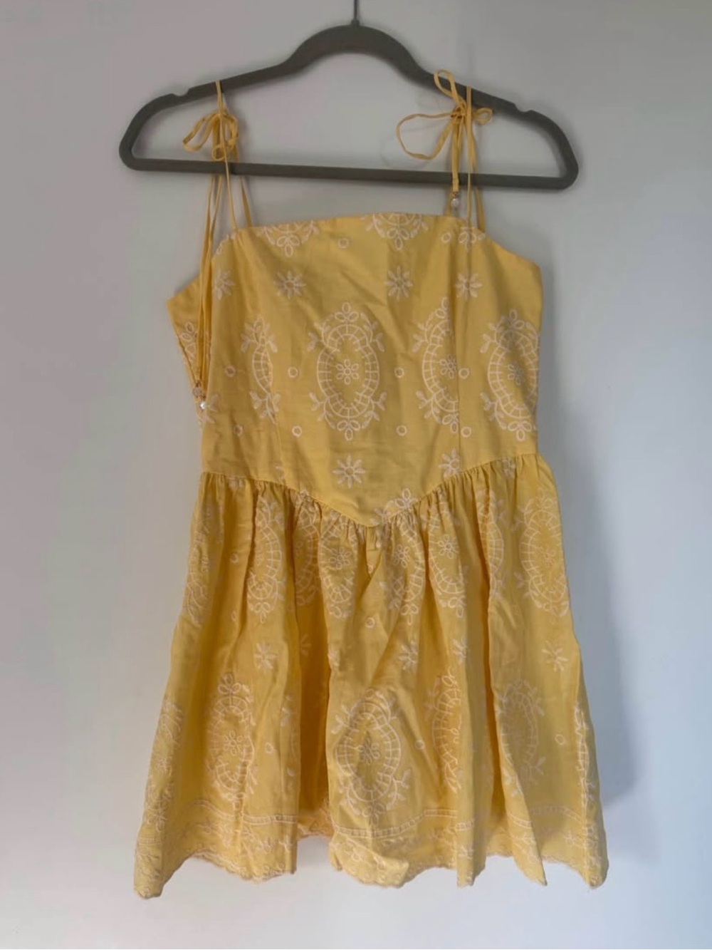 Women’s Yellow Embroidered Sundress with Tie Straps